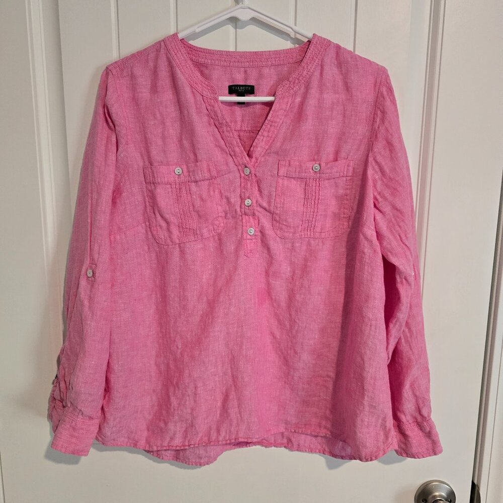 Talbots Pink Classic Petite Shirt Large Linen
